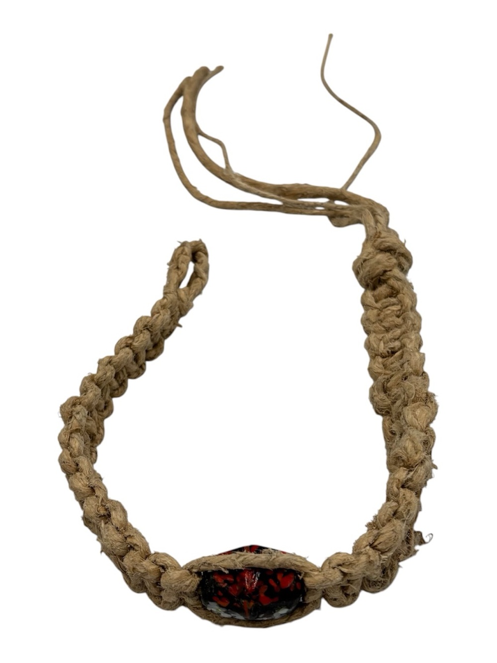 15.5” Handmade Thick Hemp 6.5” Adjustable Necklace W/ Glass Pendant
